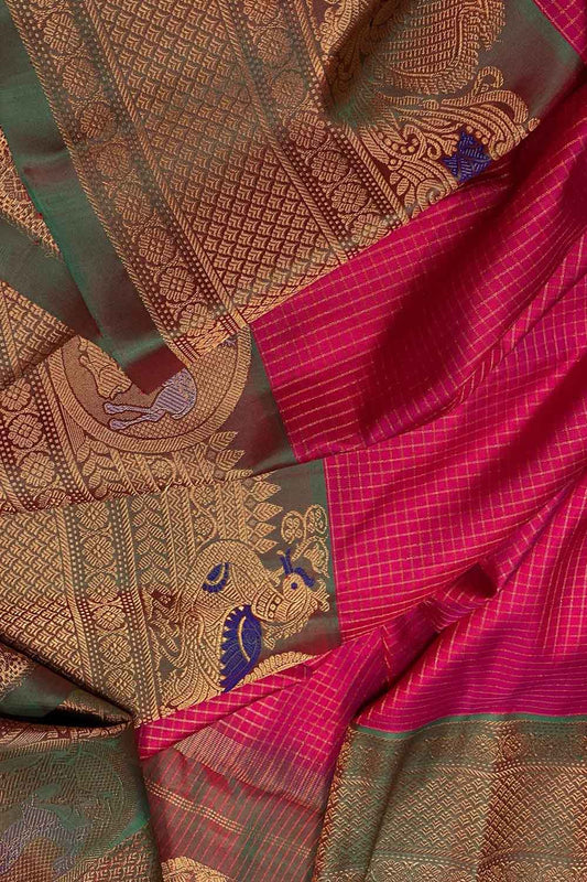 Pink Handloom Gadwal Pure Silk Saree - Luxurion World