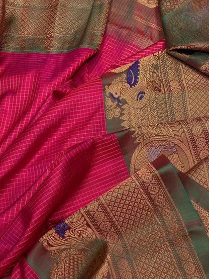Pink Handloom Gadwal Pure Silk Saree - Luxurion World
