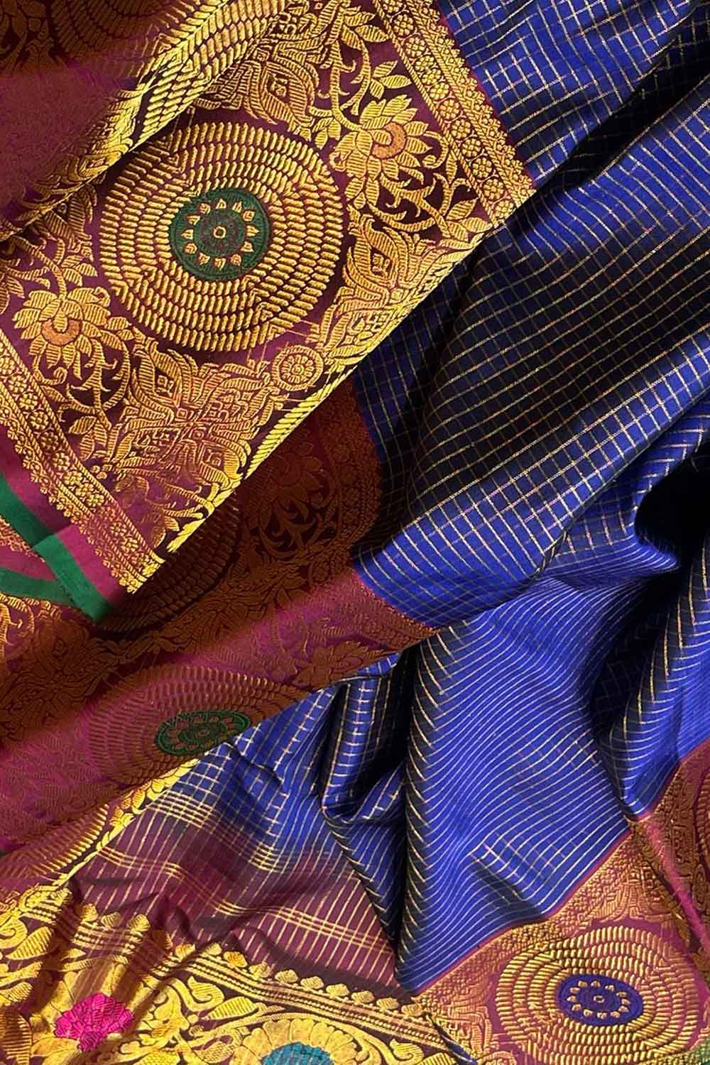 Blue Gadwal Handloom Pure Silk Saree - Luxurion World