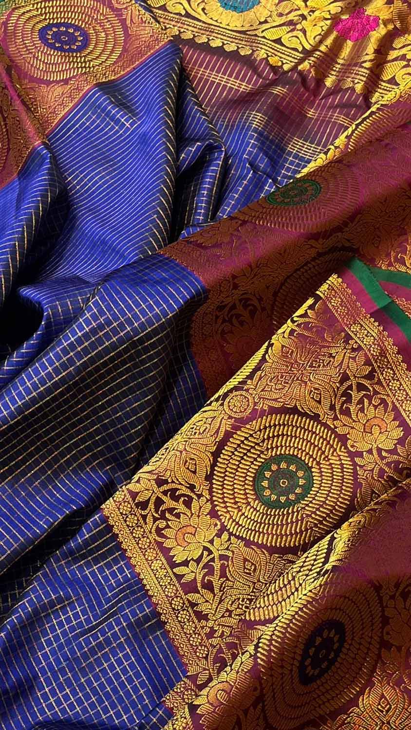 Blue Gadwal Handloom Pure Silk Saree - Luxurion World
