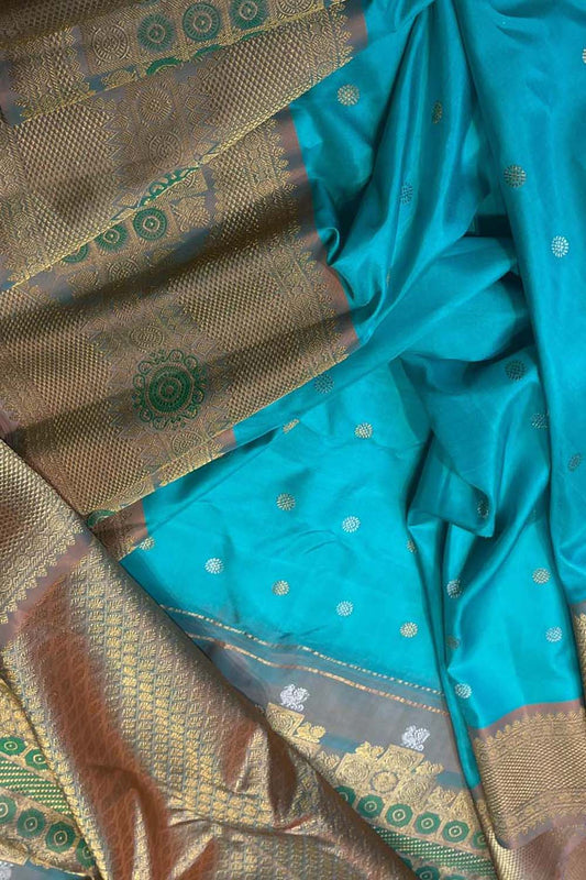 Exquisite Blue Handloom Gadwal Silk Saree