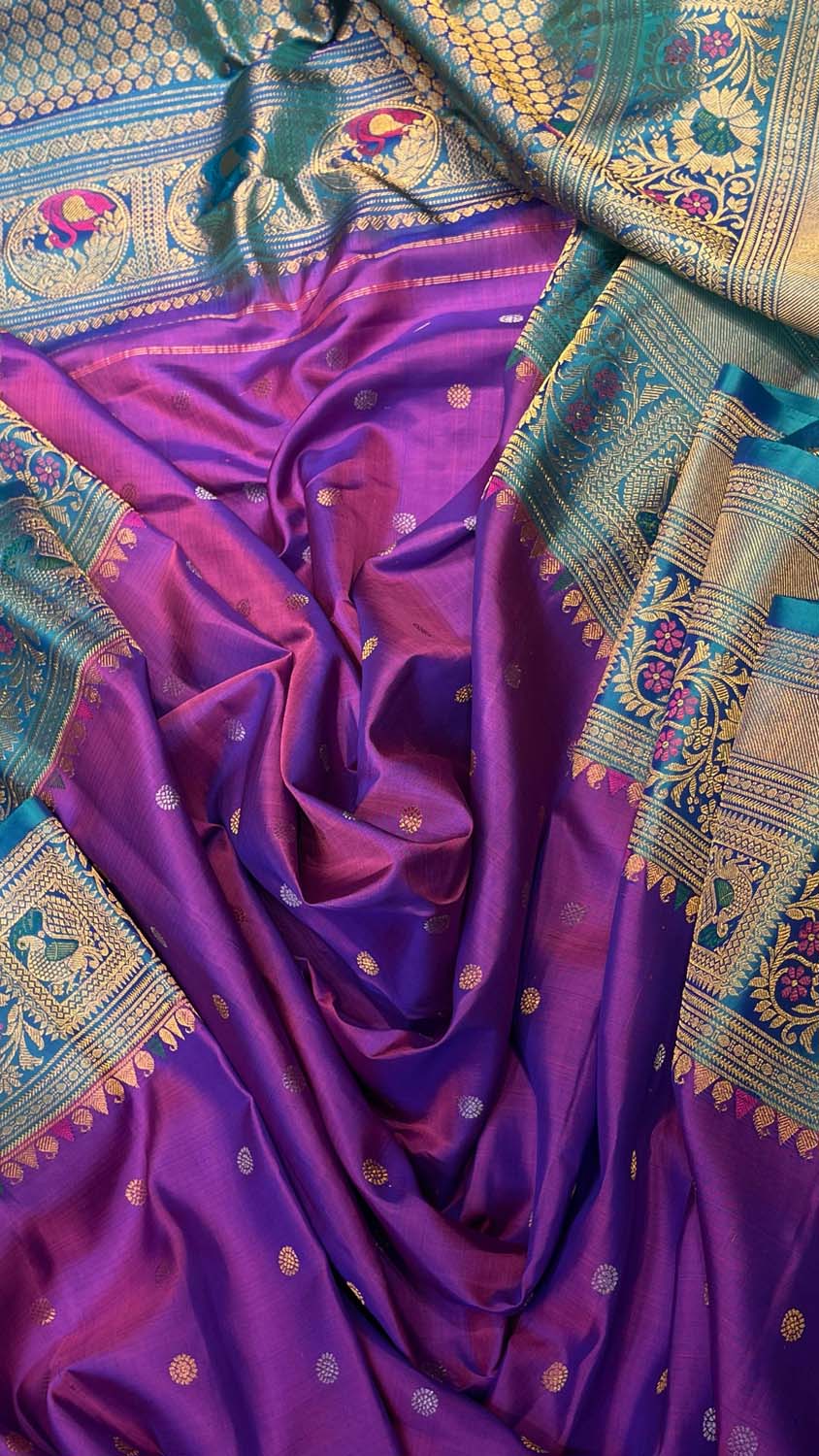 Exquisite Purple Handloom Gadwal Silk Saree - Luxurion World