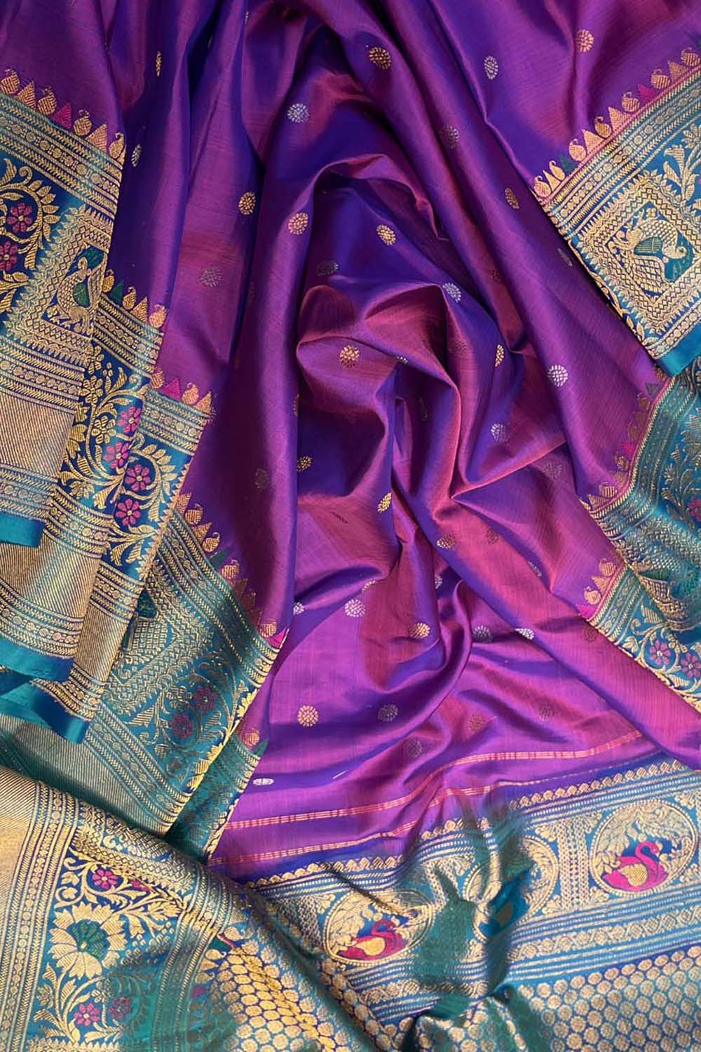Exquisite Purple Handloom Gadwal Silk Saree - Luxurion World