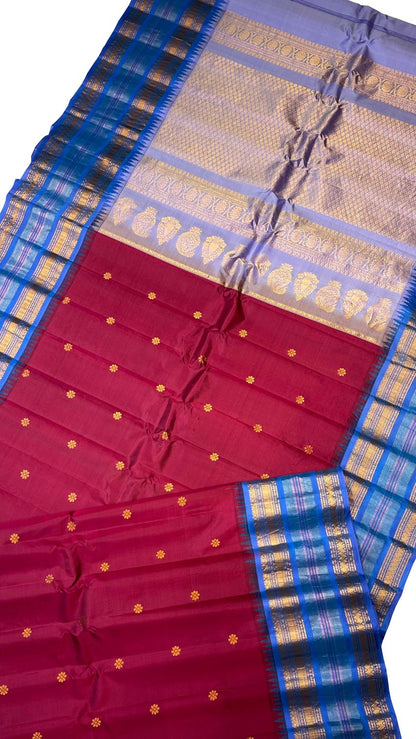 Red Gadwal Handloom Pure Silk Saree - Luxurion World