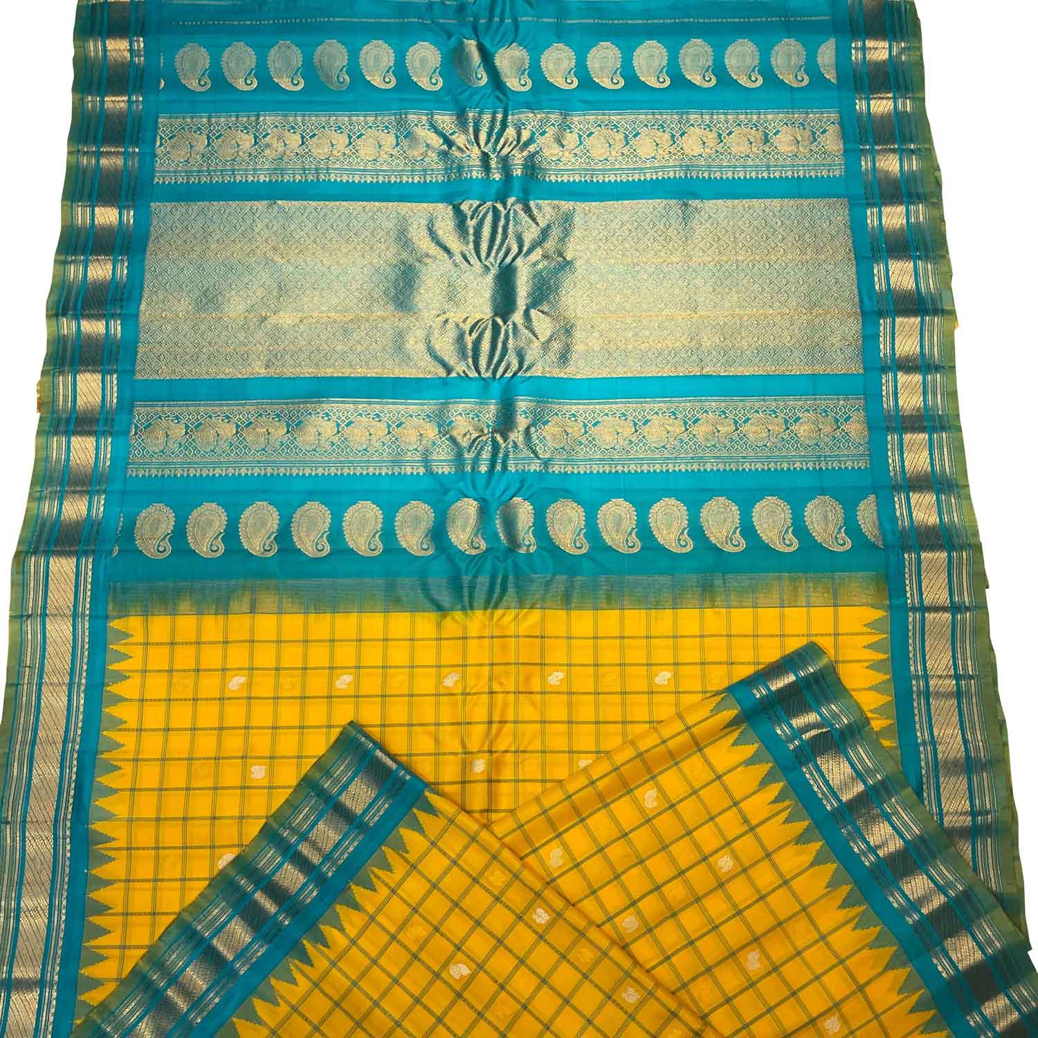 Yellow Gadwal Handloom Pure Silk Saree - Luxurion World