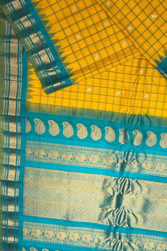 Yellow Gadwal Handloom Pure Silk Saree
