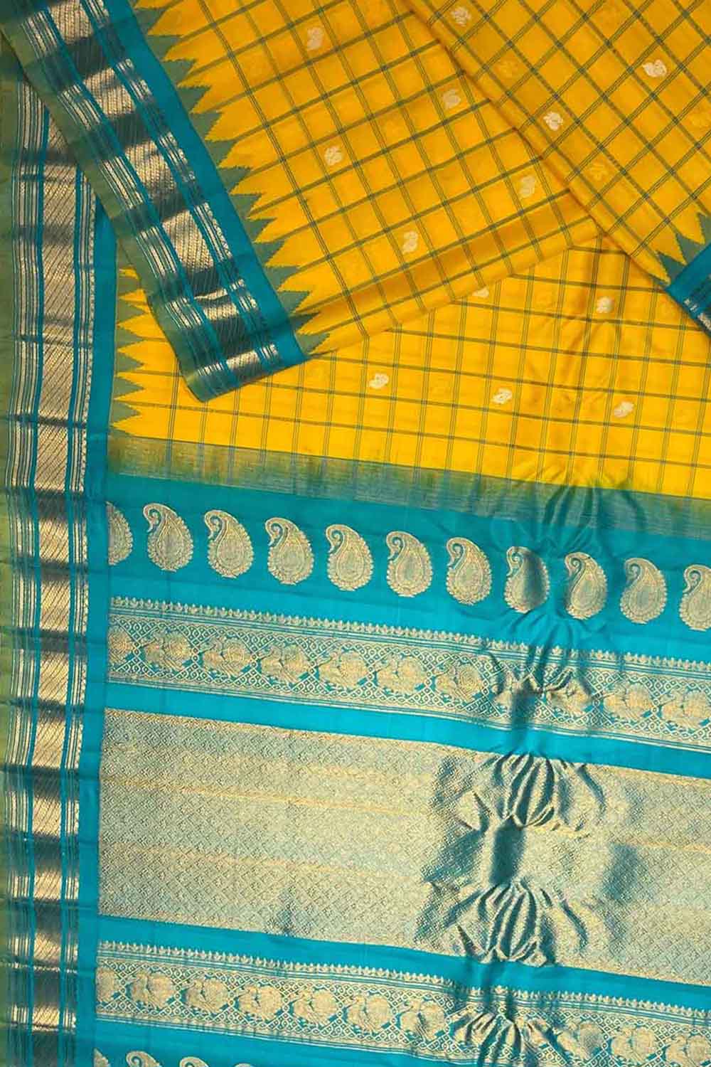 Yellow Gadwal Handloom Pure Silk Saree - Luxurion World