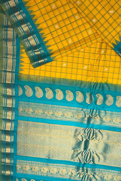 Yellow Gadwal Handloom Pure Silk Saree - Luxurion World