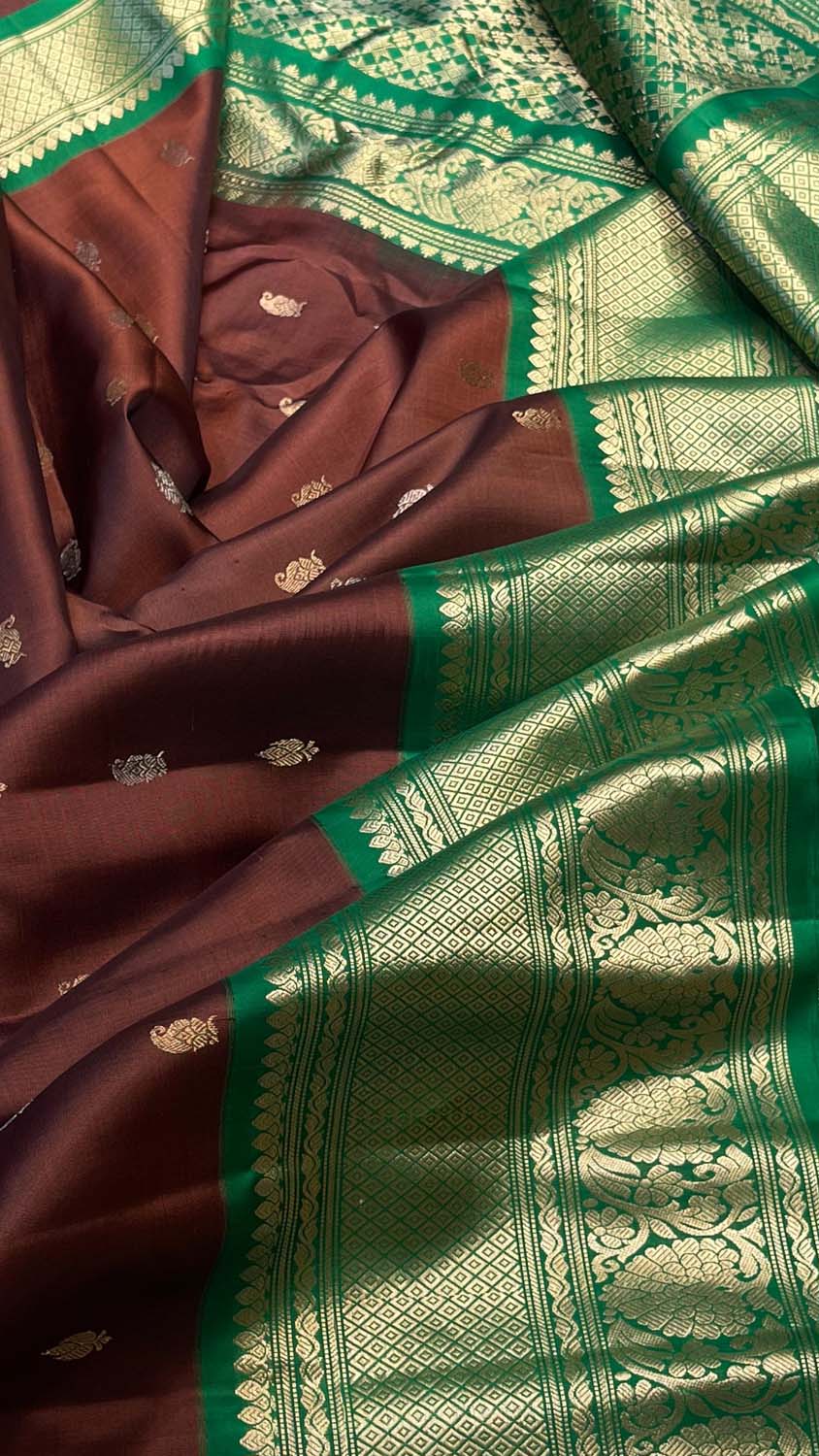 Maroon Gadwal Handloom Pure Silk Saree - Luxurion World