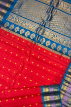 Red Gadwal Handloom Pure Silk Saree - Luxurion World