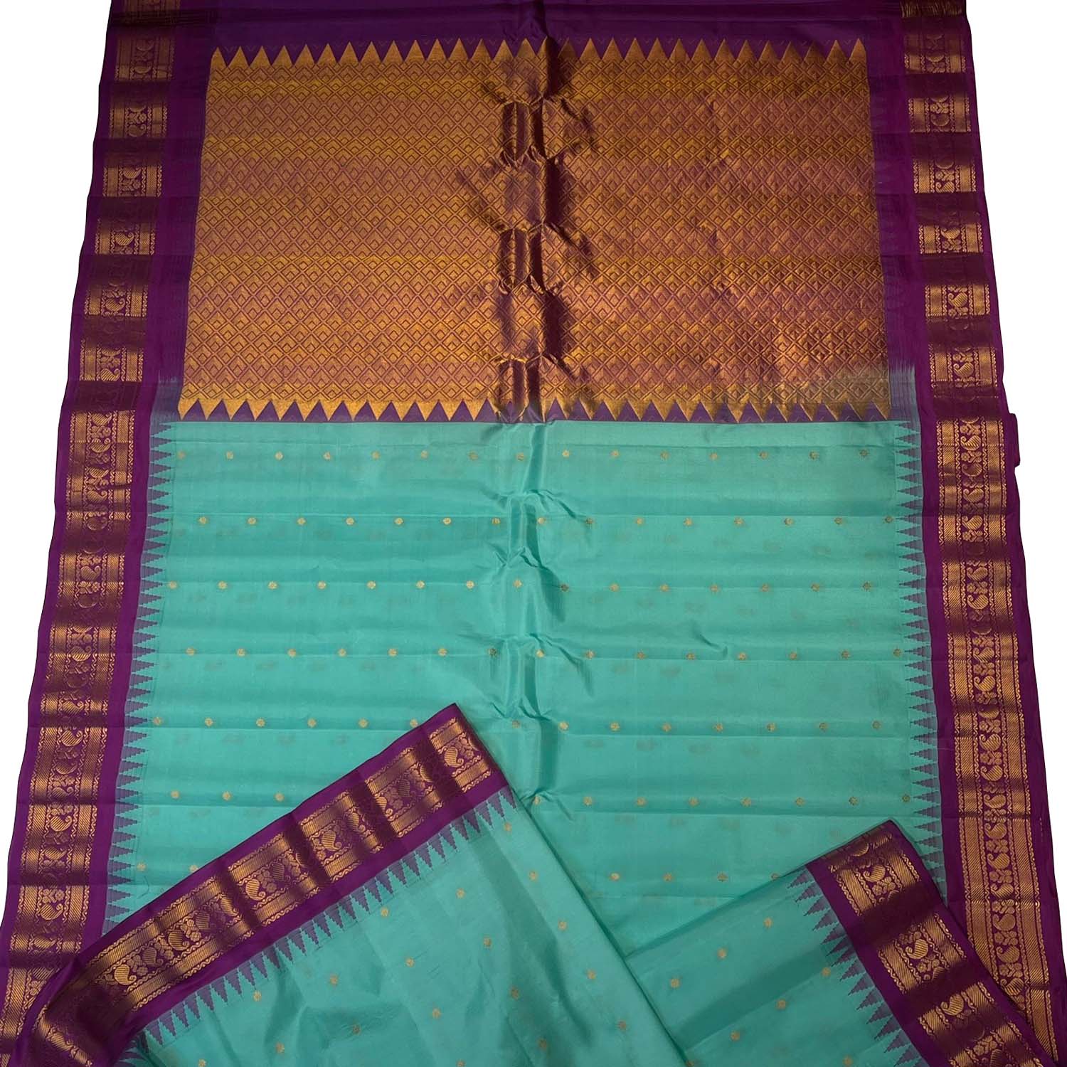 Exquisite Blue Gadwal Handloom Silk Saree - Luxurion World