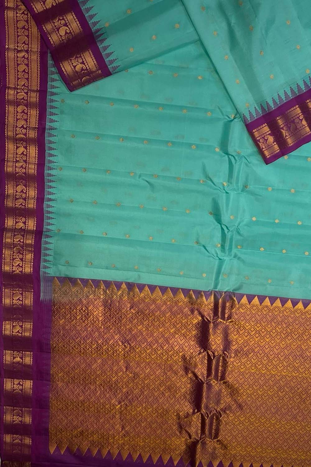 Exquisite Blue Gadwal Handloom Silk Saree - Luxurion World