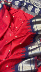 Exquisite Red Gadwal Handloom Silk Saree - Pure Elegance - Luxurion World