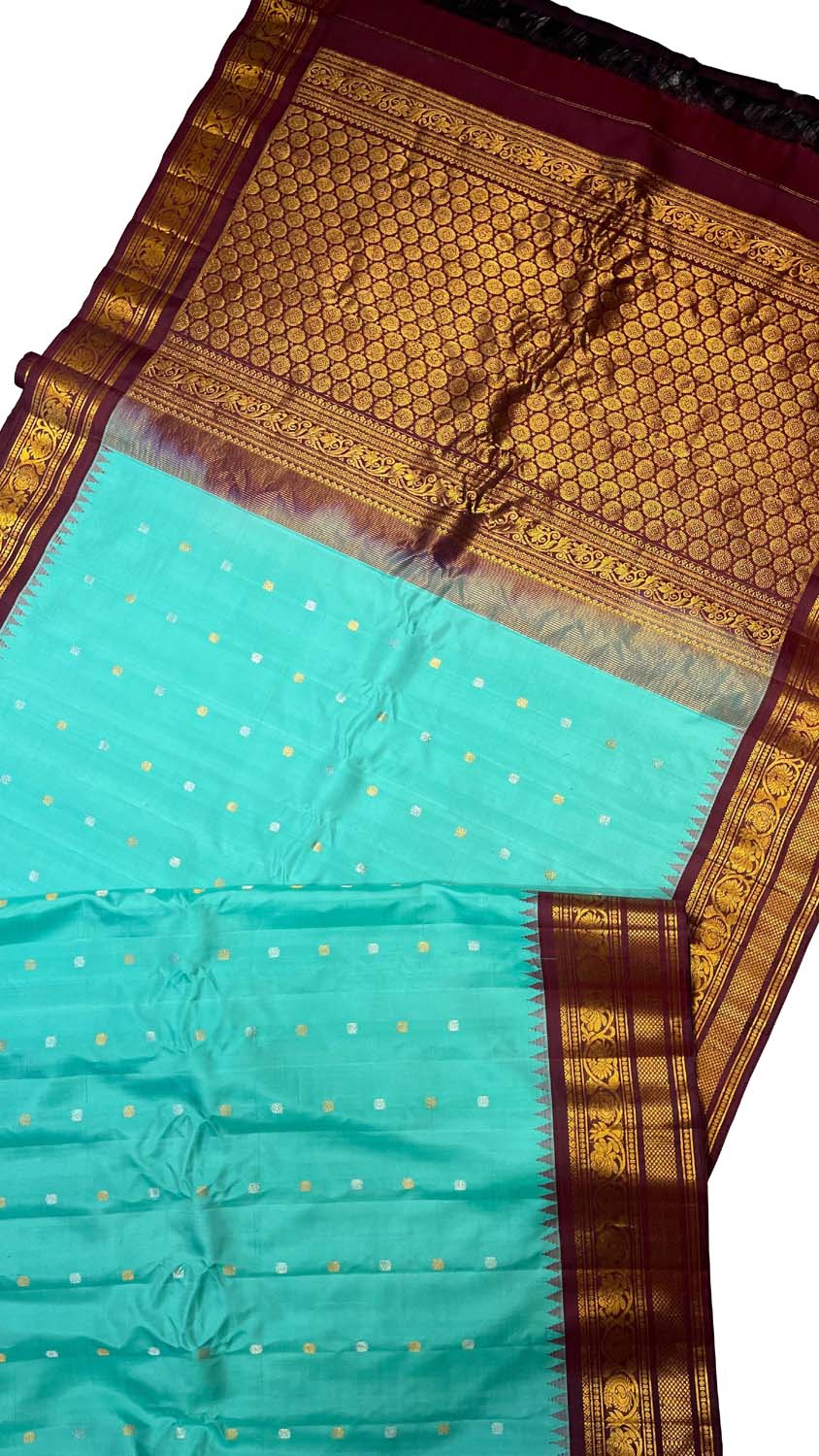 Exquisite Blue Gadwal Silk Saree - Handloom Beauty - Luxurion World