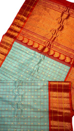Exquisite Blue Gadwal Handloom Silk Saree - Luxurion World
