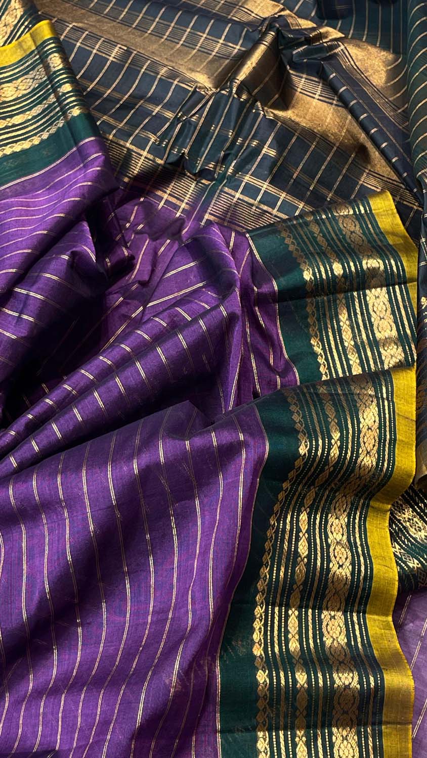 Exquisite Purple Gadwal Handloom Cotton Saree - Luxurion World