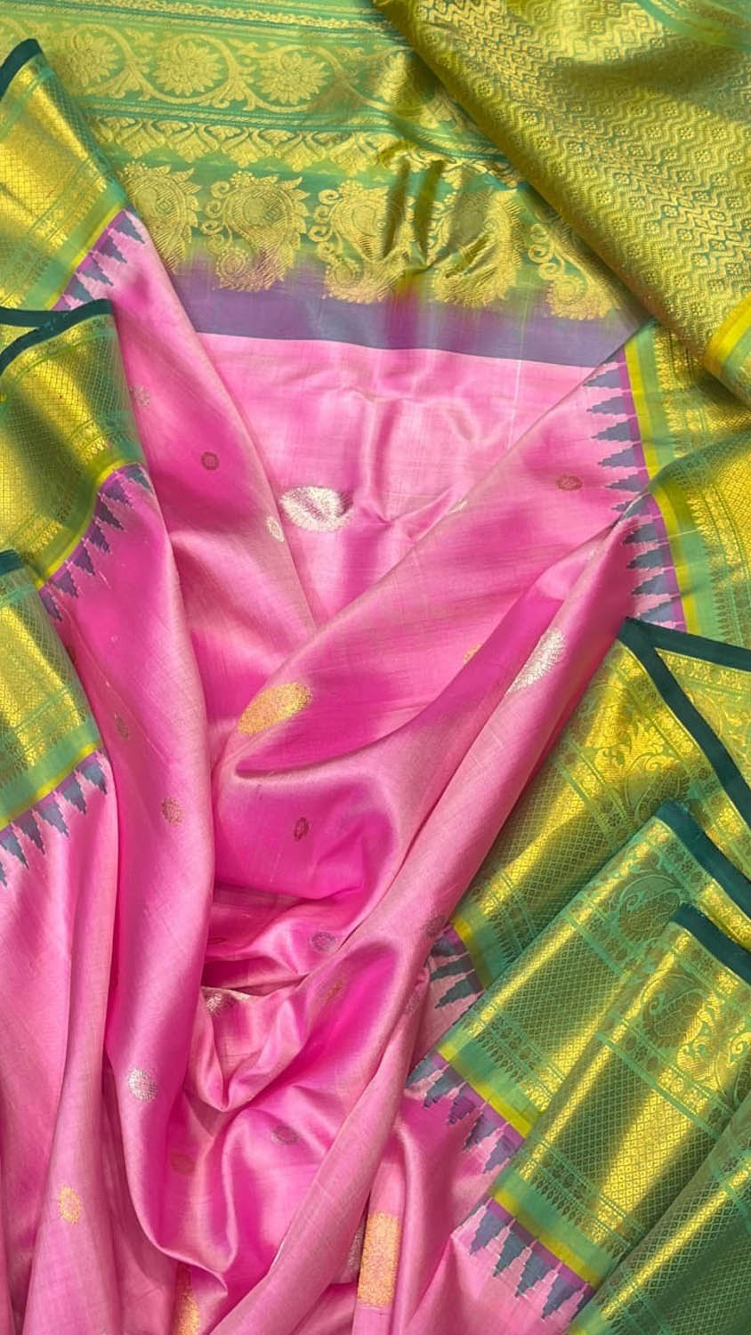 Handloom Beauty: Pink Gadwal Pure Silk Saree - Luxurion World
