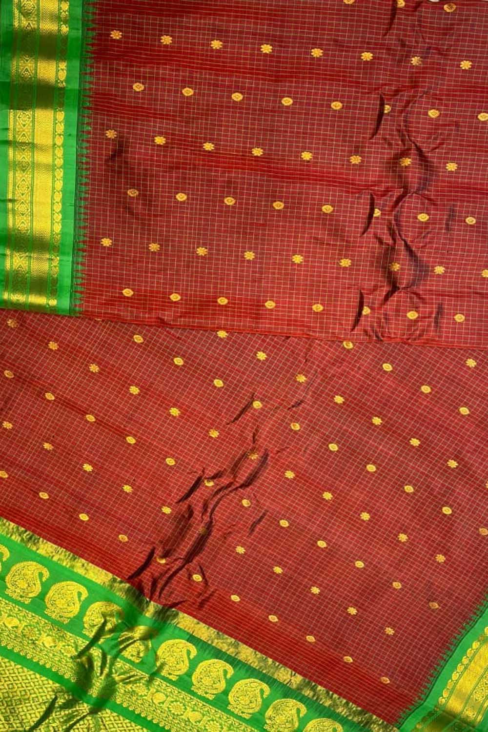 Exquisite Maroon Gadwal Silk Saree - Handloom Beauty - Luxurion World