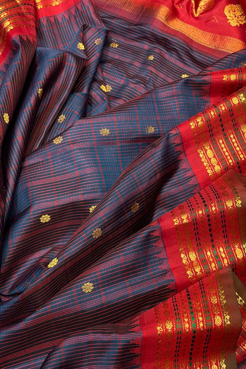 Exquisite Blue Gadwal Handloom Silk Saree - Luxurion World
