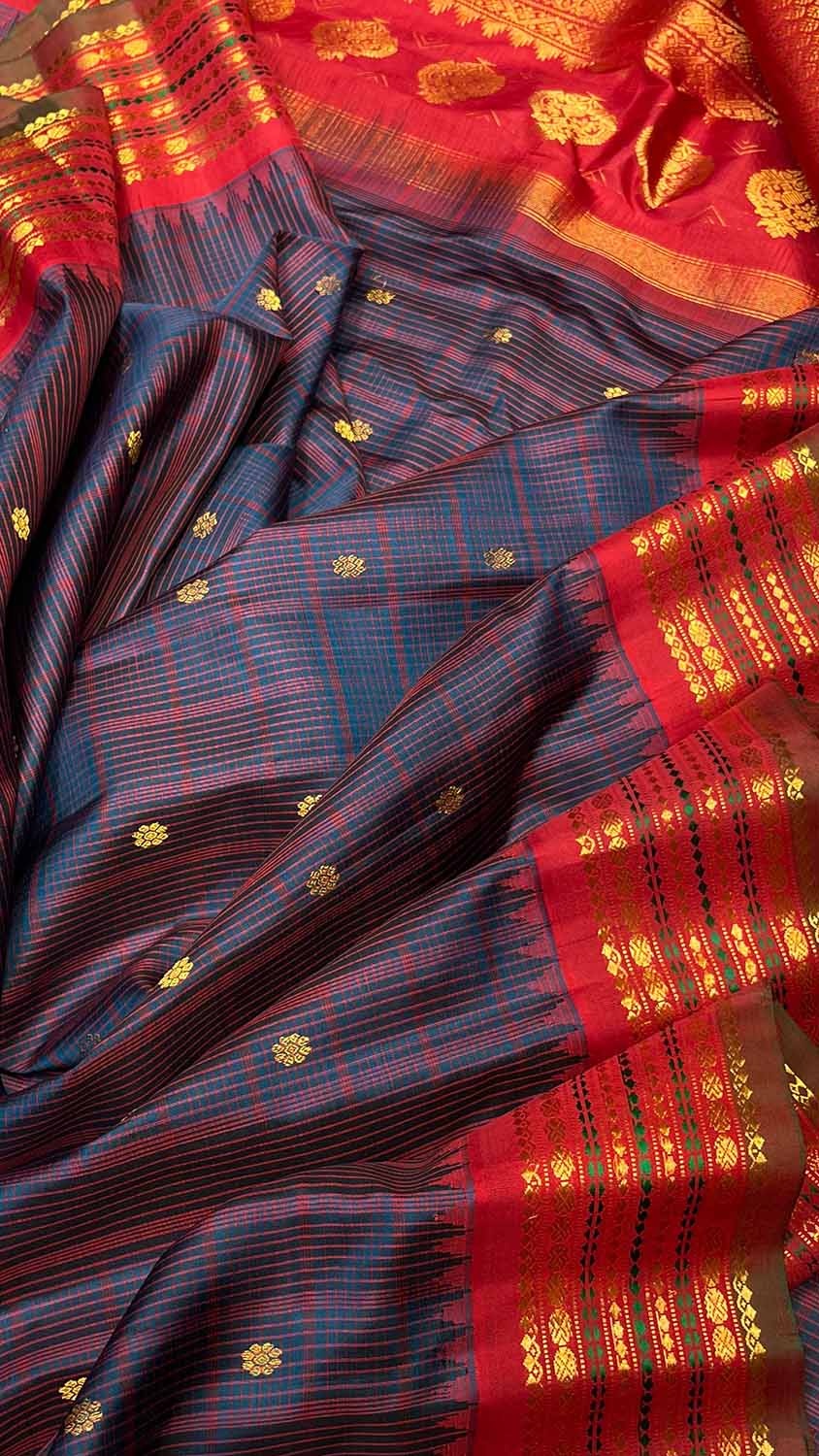 Exquisite Blue Gadwal Handloom Silk Saree - Luxurion World