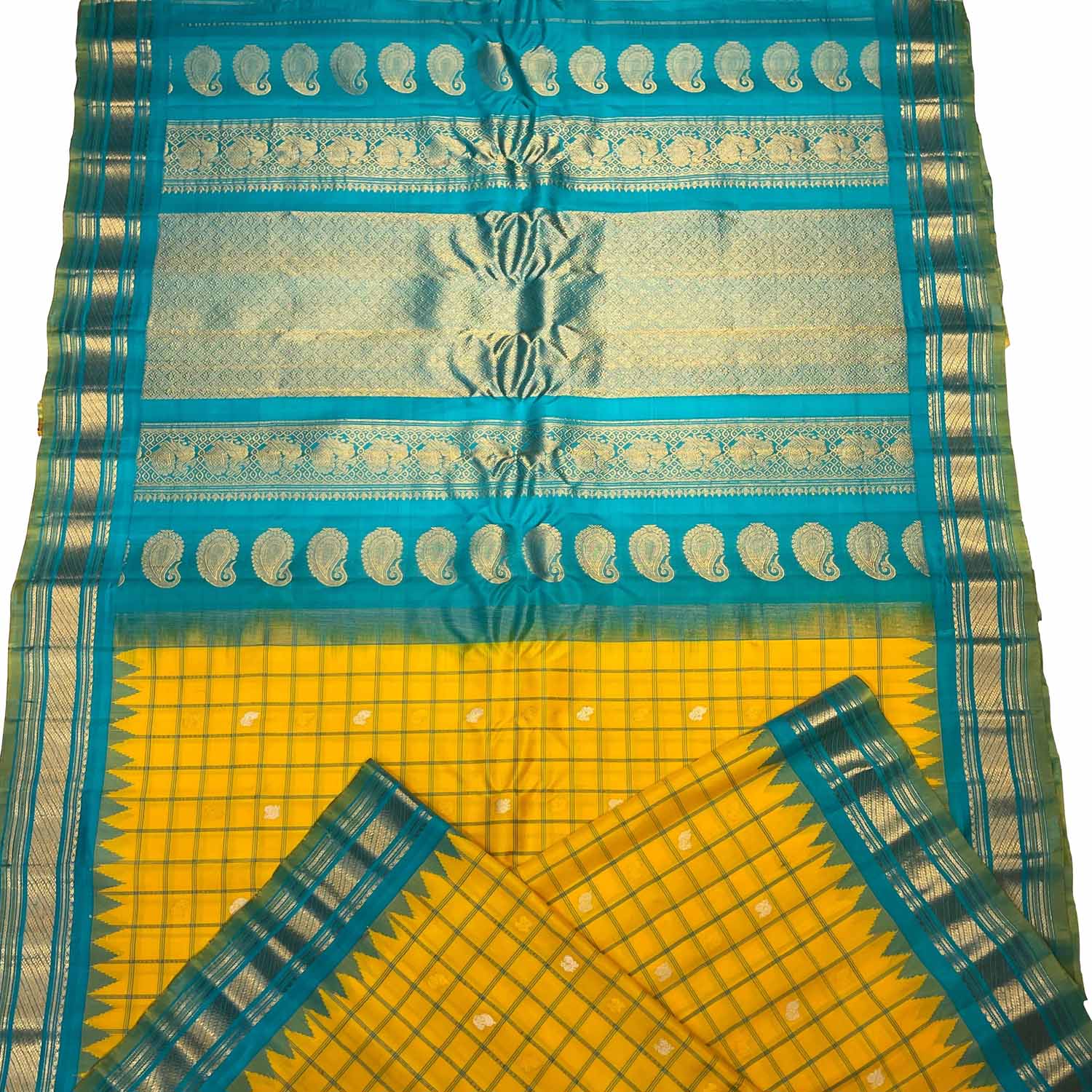 Yellow Handloom Gadwal Silk Saree - Pure Elegance - Luxurion World