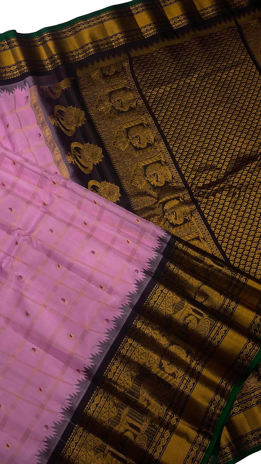 Handloom Gadwal Silk Saree with Pink Checks Design - Luxurion World