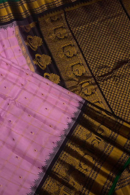 Handloom Gadwal Silk Saree with Pink Checks Design - Luxurion World