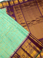 Blue Handloom Gadwal Silk Checks Saree - Luxurion World