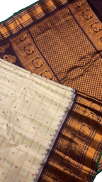 Handloom Gadwal Silk Checks Saree - Elegant White Design - Luxurion World