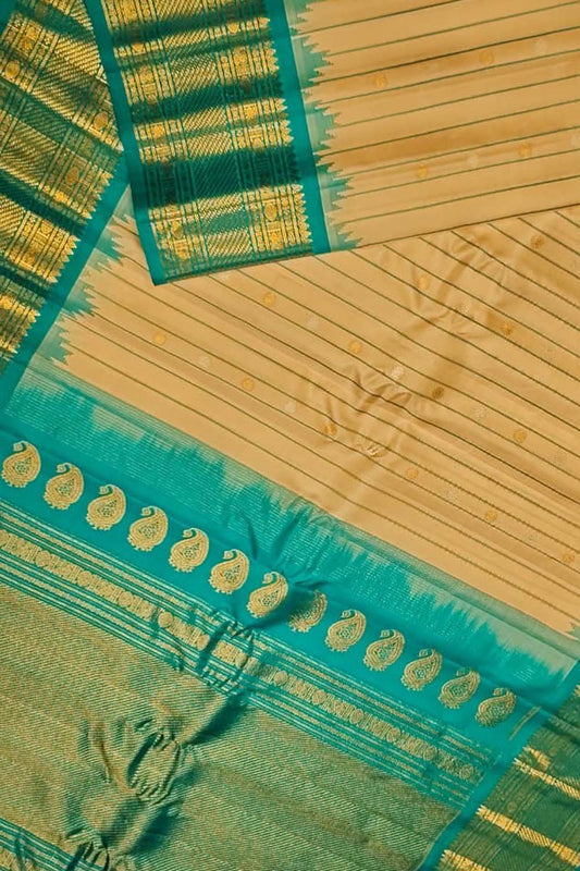 Pastel Pure Gadwal Silk Handloom Saree with Kanjeevaram Border - Luxurion World