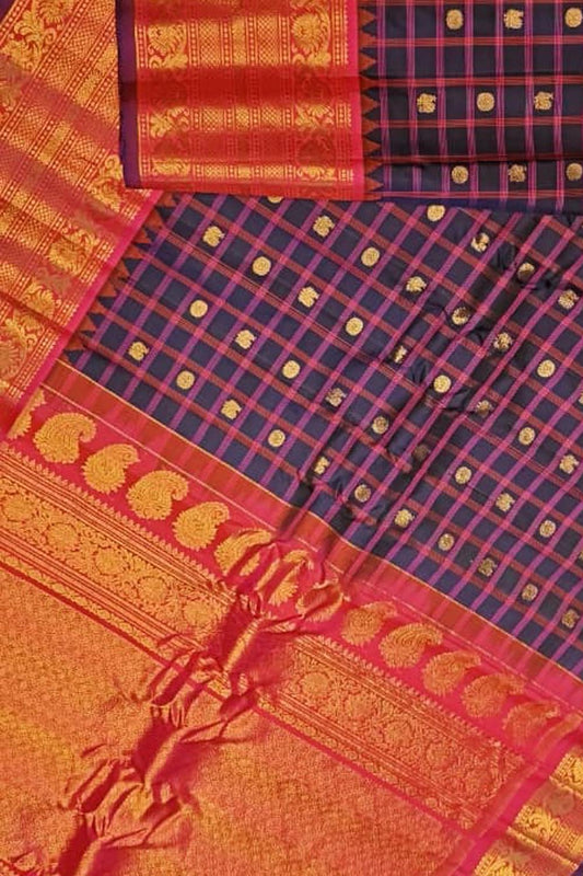Purple Pure Gadwal Silk Saree with Kanjeevaram Border - Luxurion World