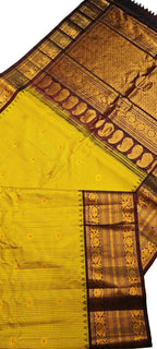 Yellow Pure Gadwal Silk Saree with Kanjeevaram Border - Luxurion World