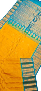 Stunning Yellow Handloom Gadwal Pure Silk Saree - Luxurion World