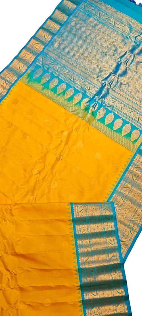 Stunning Yellow Handloom Gadwal Pure Silk Saree - Luxurion World