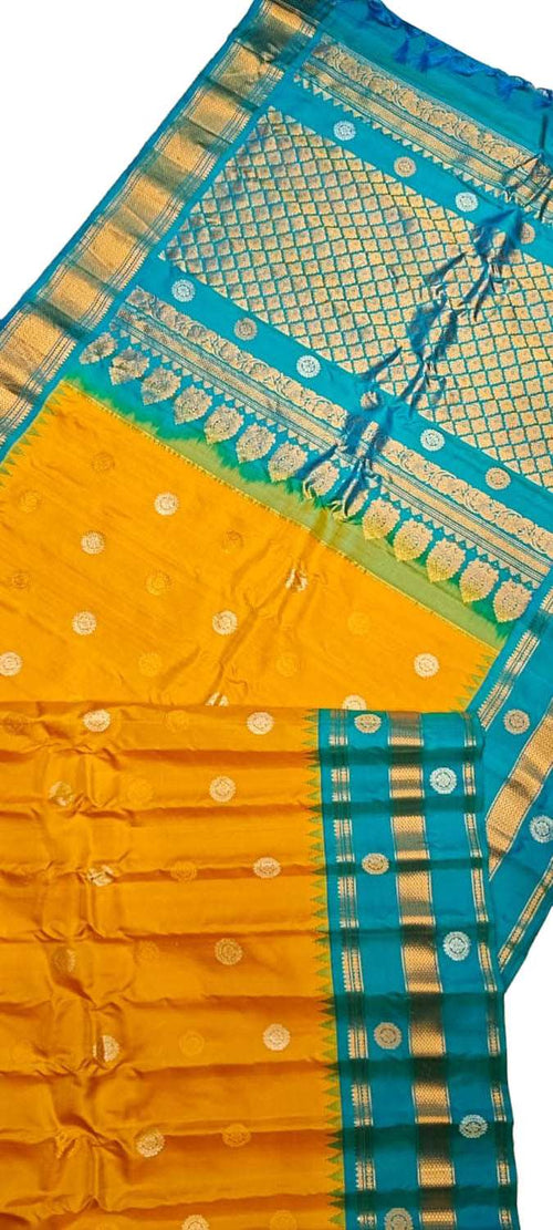 Yellow Handloom Gadwal Pure Silk Saree - Luxurion World