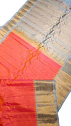 Exquisite Peach Handloom Gadwal Pure Silk Saree - Luxurion World