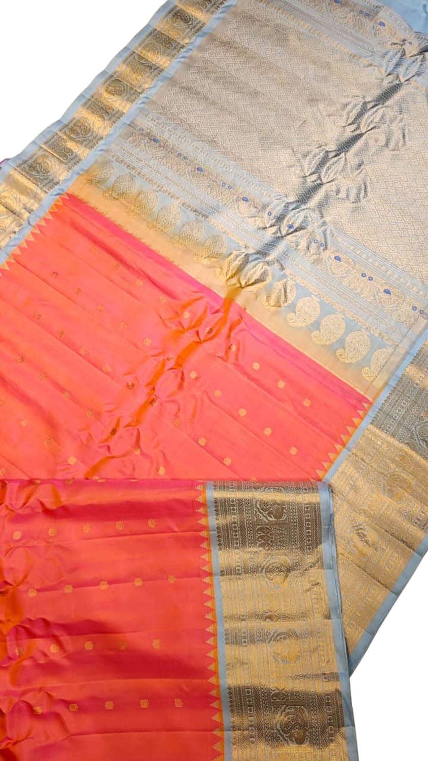 Exquisite Peach Handloom Gadwal Pure Silk Saree - Luxurion World