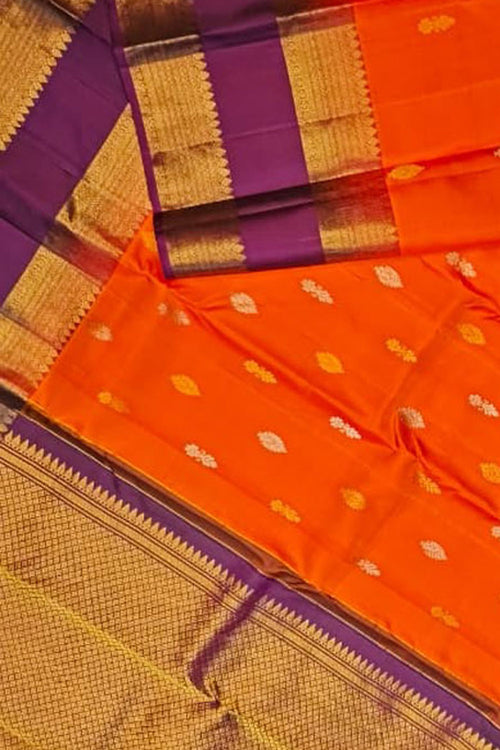 Orange Handloom Gadwal Pure Silk Saree - Luxurion World