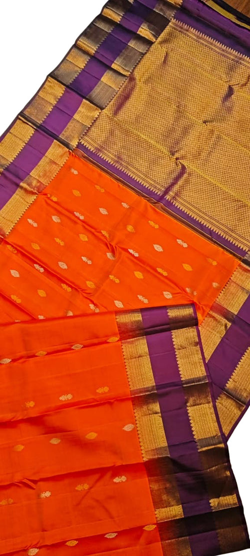 Orange Handloom Gadwal Pure Silk Saree - Luxurion World