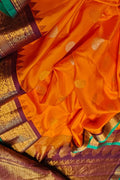 Orange Handloom Gadwal Pure Silk Saree - Luxurion World