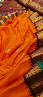 Orange Handloom Gadwal Pure Silk Saree - Luxurion World
