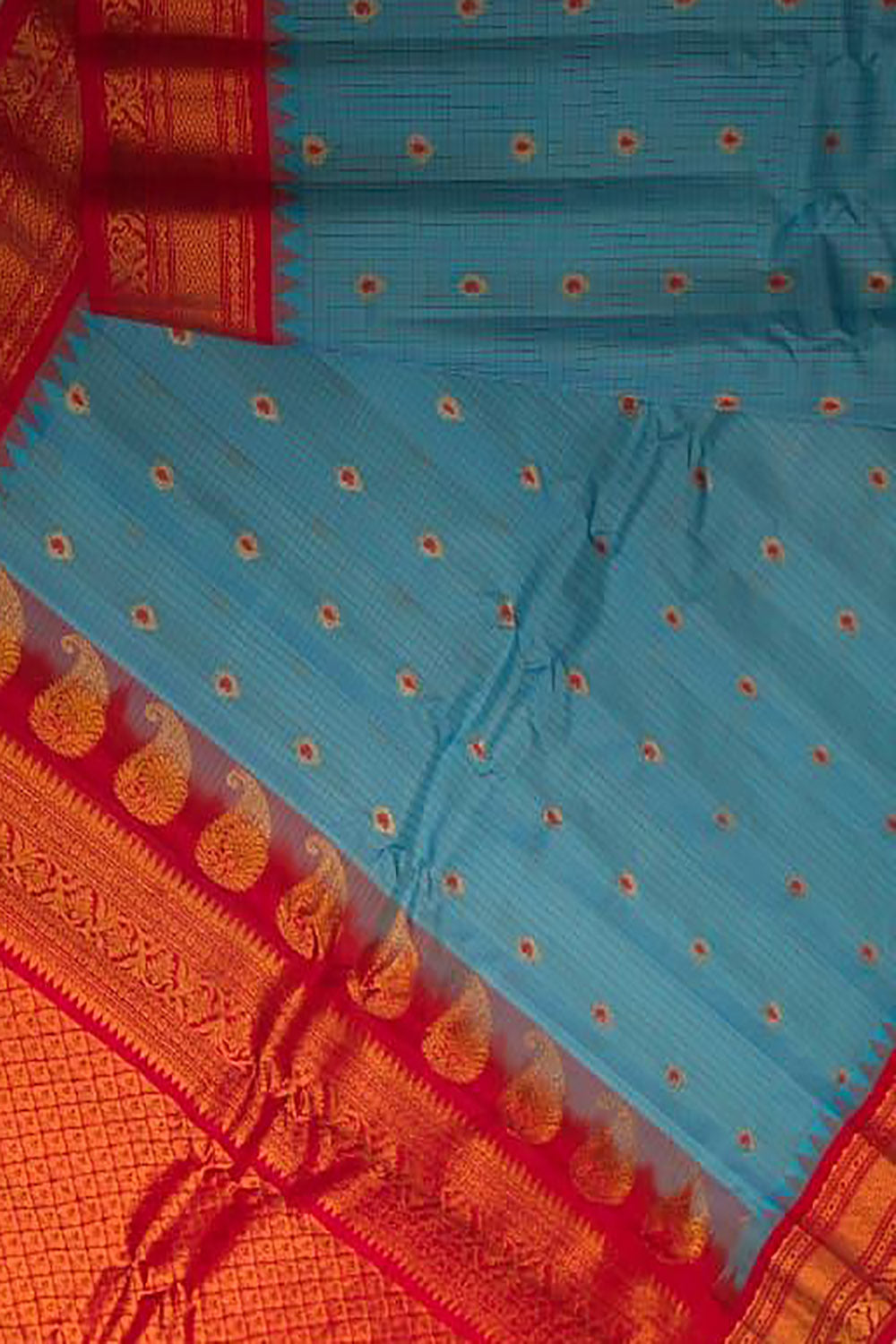 Blue Handloom Gadwal Pure Silk Saree - Luxurion World