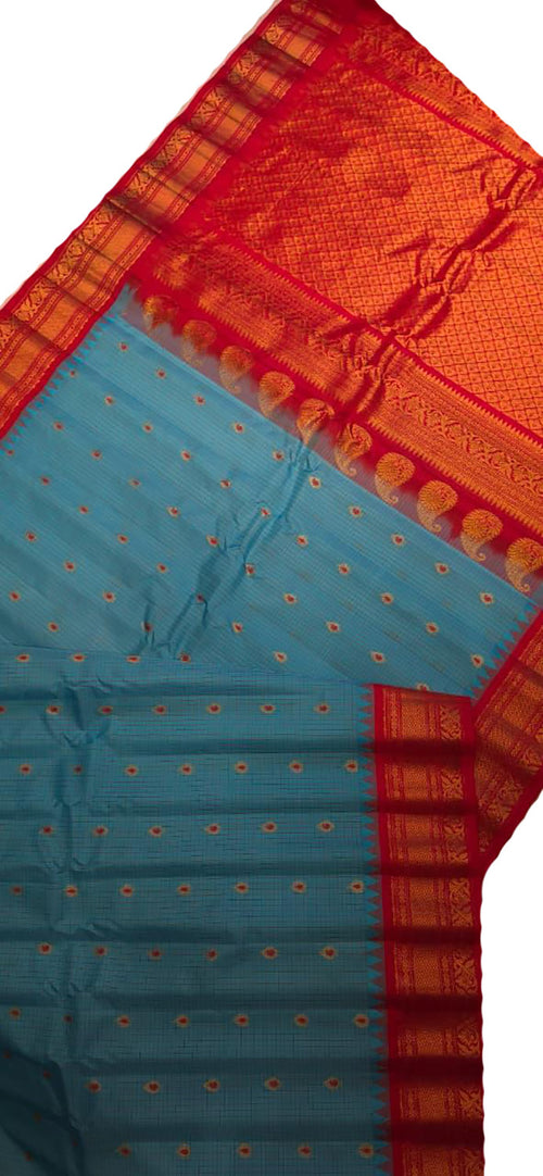 Blue Handloom Gadwal Pure Silk Saree - Luxurion World
