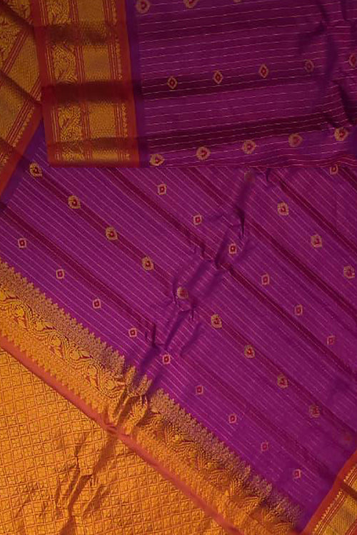 Purple Handloom Gadwal Pure Silk Saree - Luxurion World