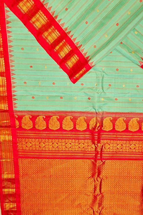 Green Handloom Gadwal Pure Silk Saree - Luxurion World