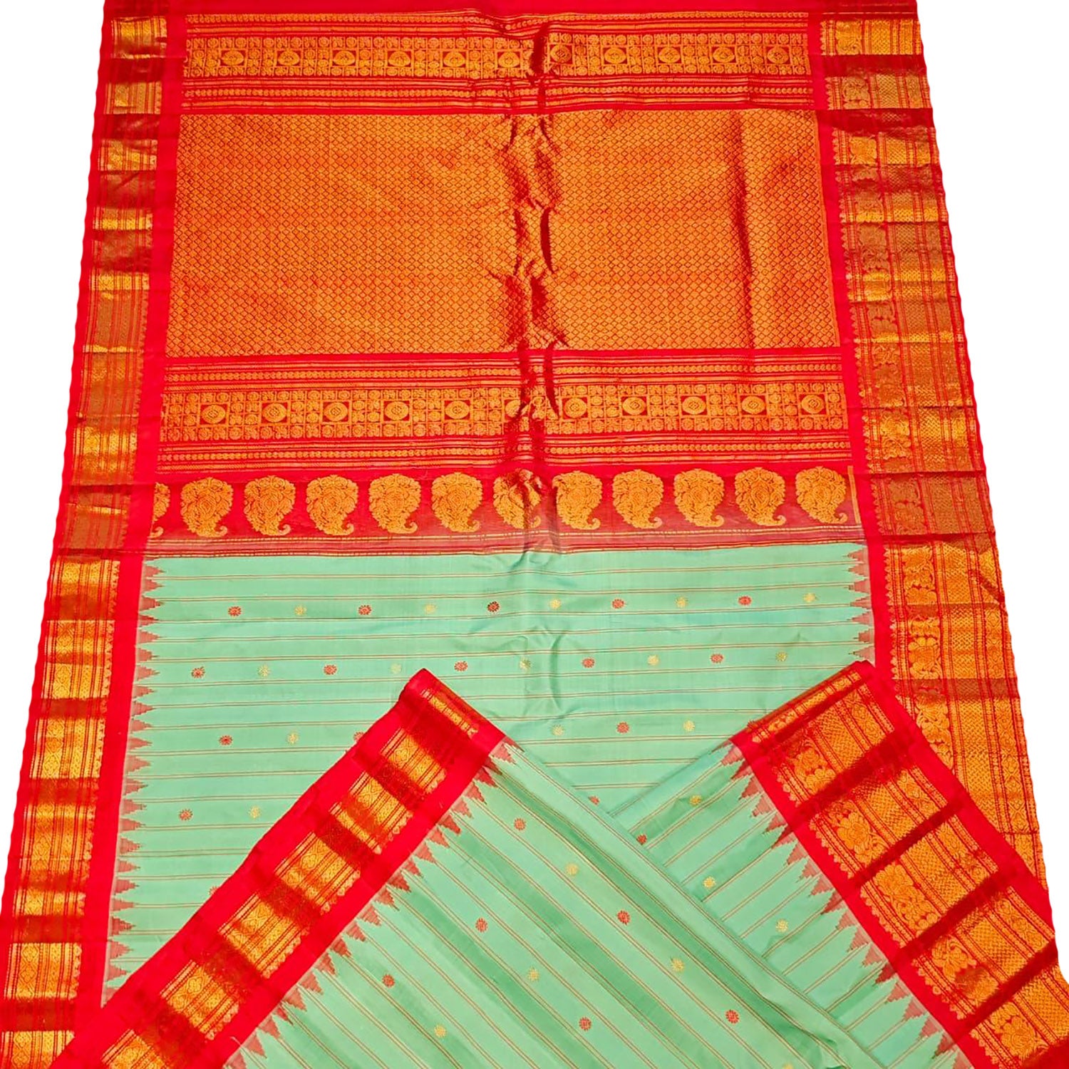 Green Handloom Gadwal Pure Silk Saree - Luxurion World