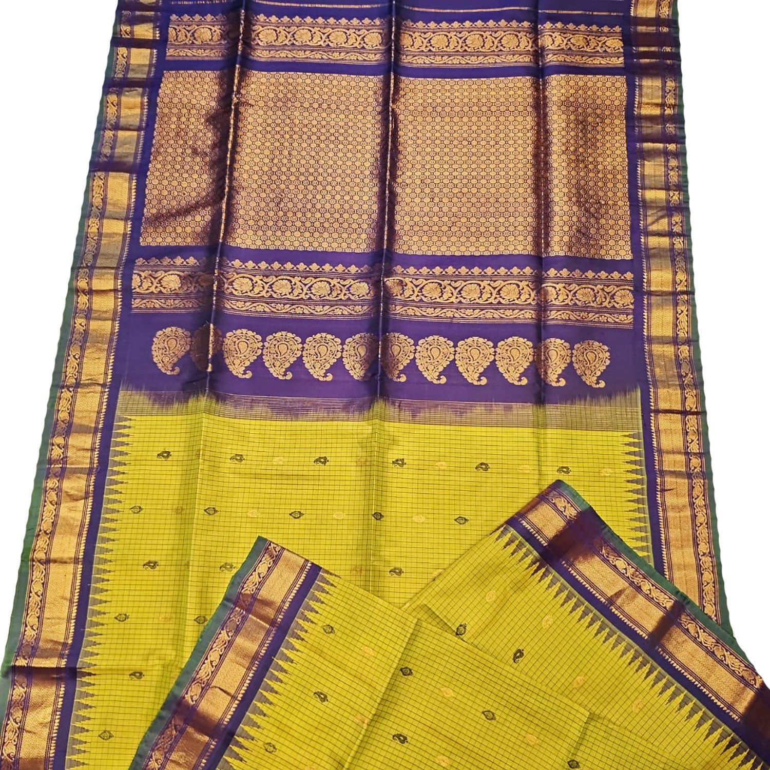 Yellow Handloom Gadwal Pure Silk Saree - Luxurion World