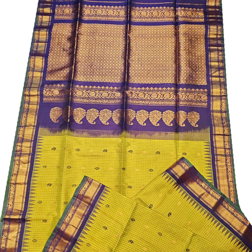 Yellow Handloom Gadwal Pure Silk Saree - Luxurion World