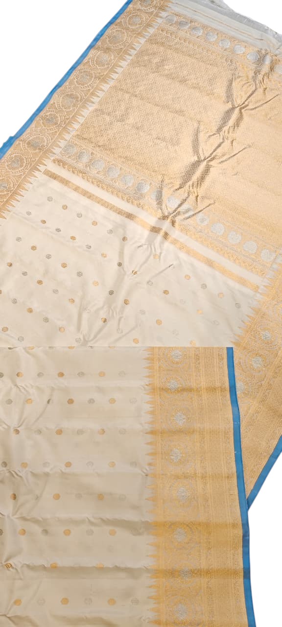 White Handloom Gadwal Pure Silk Saree - Luxurion World