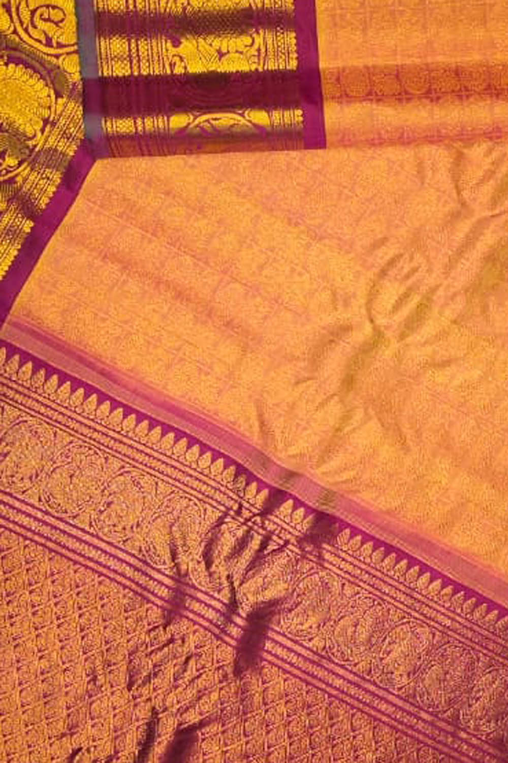 Orange Handloom Gadwal Pure Silk Saree